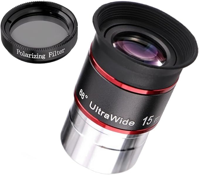 Starboosa 15mm 68° Ultra Wide-Angle Telescope Eyepiece with Polarizing Filter – Upgraded 1.25" HD Eyepiece & Glare-Reducing Filter Set – Fully Multi-Coated Optics for Crisp Lunar & Planetary Viewing