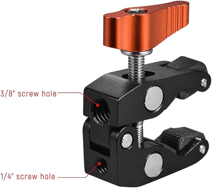 Andoer Super Clamp Tripod Clamp Crab Pliers Clip with 1/4 Inch & 3/8 Inch Screw Hole for DSLR Rig LCD Monitor Studio Light Camera Magic Arm, Orange