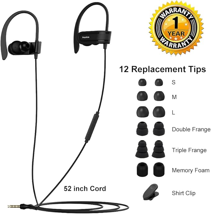 Wired Over The Ear Earbuds with Microphone Volume Control Ear Hook and Case, Sweatproof Sport Earphones for Running Exercise Gym Workout, Wrap Around Headphones for Cellphones, Laptop, Tablet