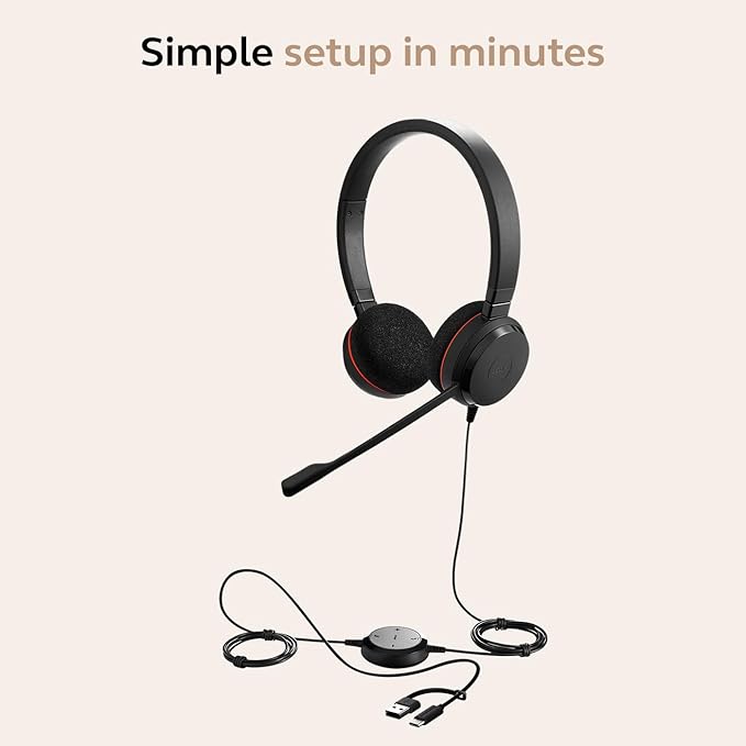 Jabra Evolve 20 Wired Headset (2025 Edition) - Dual-Ear Set for Office and Work from Home - Call Control - All Platforms - USB-C/A Connectivity - Black