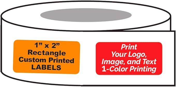 Printed Labels Rectangle 1" x 2" Custom Personalized Rolls, Quality Business Address Stickers, One Ink Color - (Made in The USA) (1000)