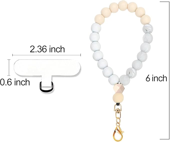 Marble Silicone Beaded Phone Wrist Strap, Cellphone Lanyard with Tether Tab, Elastic Hands-Free Wristlet Bracelet