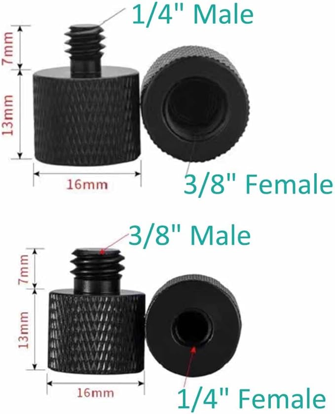 Aluminum Alloy 1/4 to 3/8 & 3/8 to 1/4 Camera Tripod Adapter - Male to Female Screw for Camera, Mount, Monitor