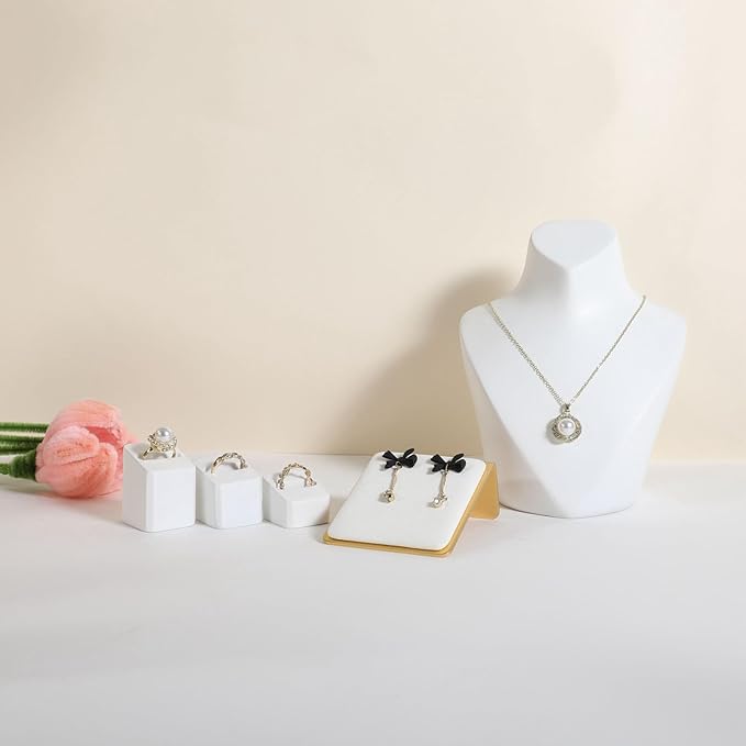 GemeShou Velvet earring display stands for selling, White earring holder, Gold Jewelry studs organizer【White】