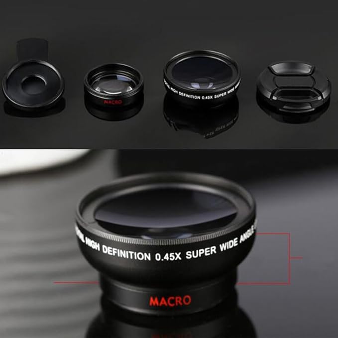 Universal Phone Lens Clip 0.45X Wide Angle and Macro Two-in-One Mobile Phone Camera Lens with 49Mm Uv Filter for Clearer Smartphone Photos