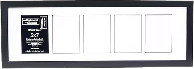 Creative Letter Art 5 Opening Glass Face Black Picture Frame to hold 5 by 7 inch Photographs including 10x32-inch White Mat Collage