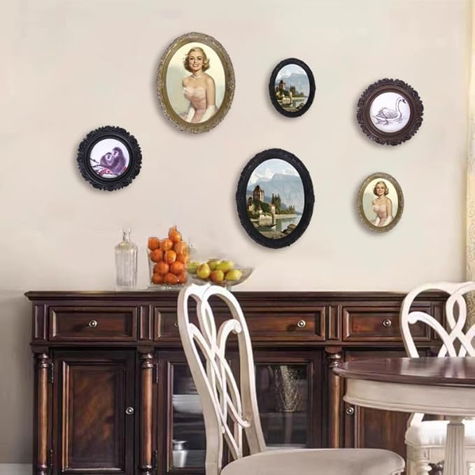 Vintage Oval Picture Frame,Classic Ornamental Photo Frame Antique Frame with Intricate Carvings,Tabletop Display and Wall Mount,Real Glass Front,Old-Fashion (Black, 2.5x3.5)