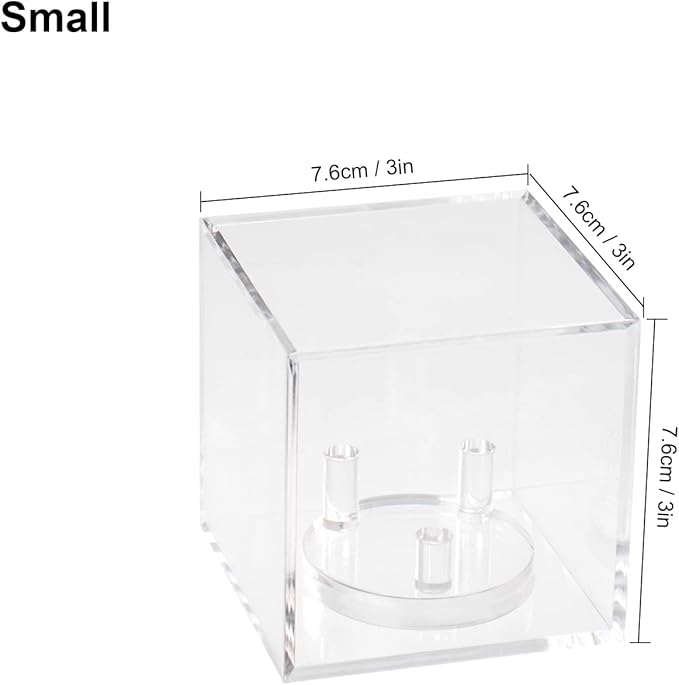 Clear Acrylic Geodes Rocks 3 Pegs Display Easel Stands Support Holder Box, Acrylic Display Case Box for Agate Slices Crystals Minerals Slab Fossil Coral Small Collectibles (Small-3x3x3in, 1Pcs)