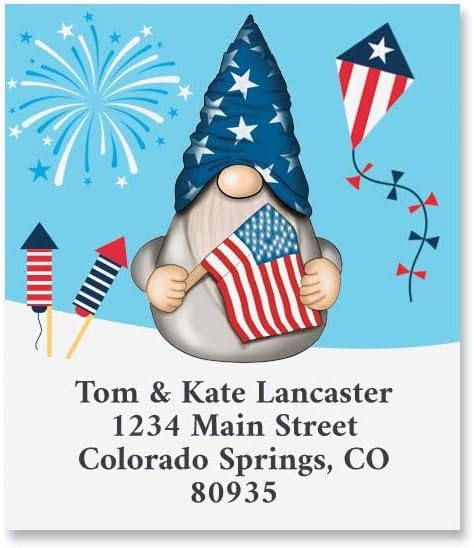 Colorful Images American Gnome Return Address Mailing Labels, Personalized in The USA with Names & Addresses, Set of 144 Self Adhesive, Easy Peel Flat Label Sheets, 1½” x 1¾”, 1 Design
