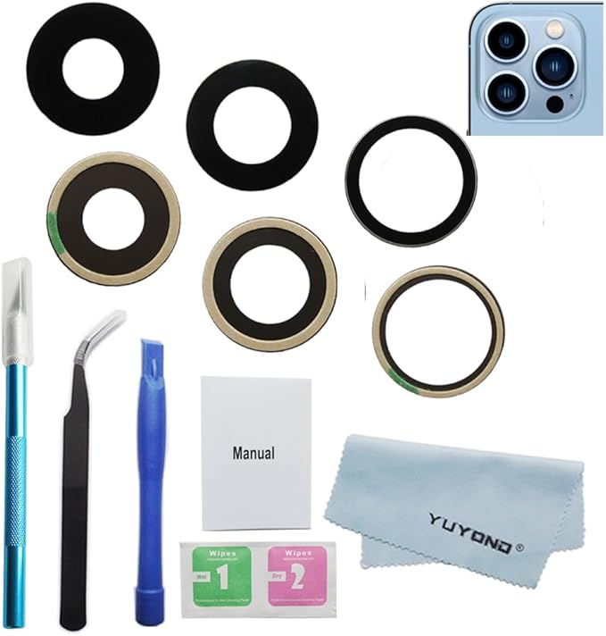 3pcs OEM Rear Camera Glass Lens Replacement for iPhone 13 Pro Max and for iPhone 13 Pro with Adhesive Preinstalled and Repair Tools Kit (for 13 Pro / 13 Pro Max)