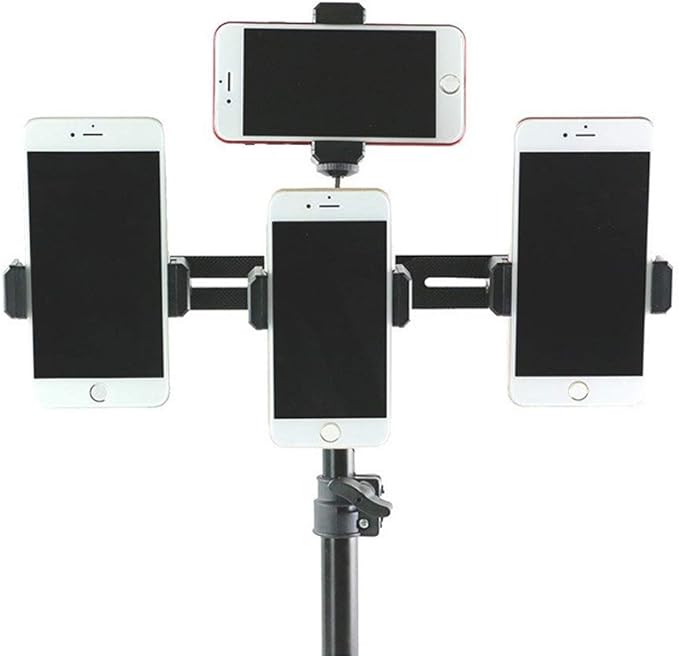 Walway Straight Triple Head Bracket Tripod Mount for 1/4 inches Screw DSLR Camera LED Light Flash Light Microphone and More, with Hot Shoe Socket