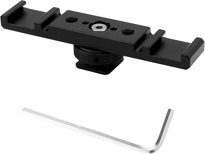 Dual Cold Shoe Extension Bar Mount, Aluminum Alloy Hot Shoe Adapter Bracket with Hex Wrench for DSLR Camera LED Video Light Microphone & Monitor (Black)