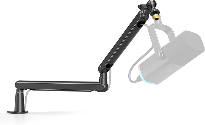 FIFINE Microphone Boom Arm, Low Profile Adjustable Stick Microphone Arm Stand with Desk Mount Clamp, Screw Adapter, Cable Management, for Podcast Streaming Gaming Studio-BM88