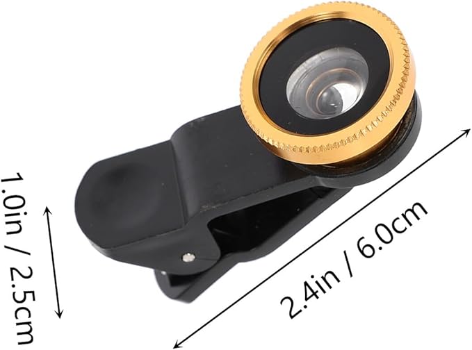 3-in-1 Fisheye Wide Angle Macro Camera Lens Kit for Smartphone, Clip-on Phone Lens Attachment, Gold Color, Compatible with Mobile Phones for Landscape and Selfie Photography