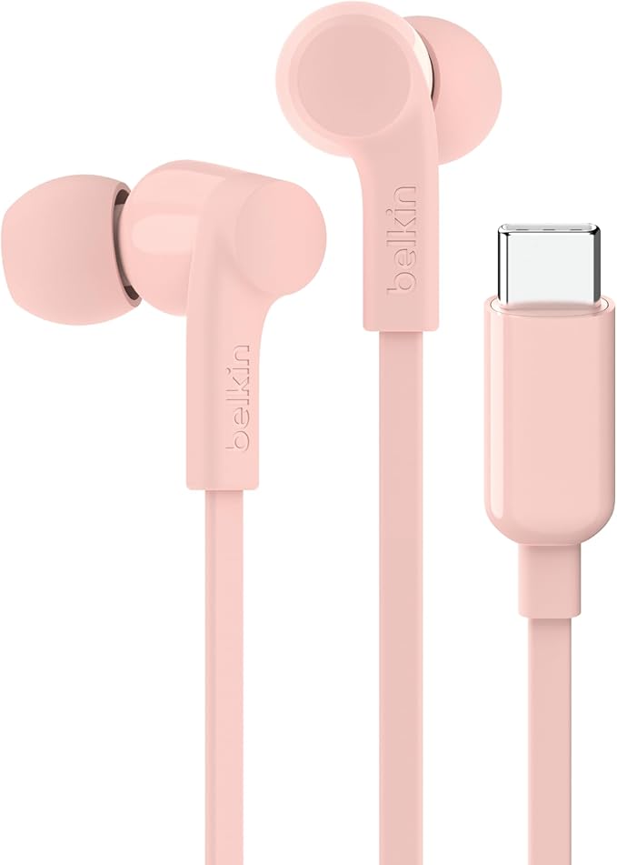 Belkin SoundForm Wired Earbuds with USB-C Connector, in-Ear Earphones w/Microphone - USB-C Headphones for iPhone 17, iPhone 16, iPad mini, Galaxy S25, Google Pixel 9, Android, and More - Pink