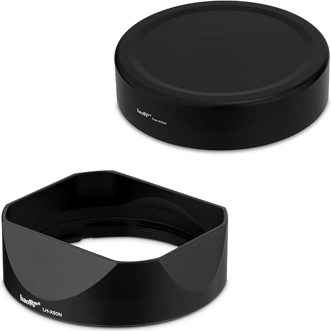 Haoge LH-X50N Bayonet Square Metal Lens Hood for Fujifilm Fuji Fujinon XF 50mm F2 R WR Lens with Metal Cap Kit on X-Pro3 X-T4 X-S10 Camera