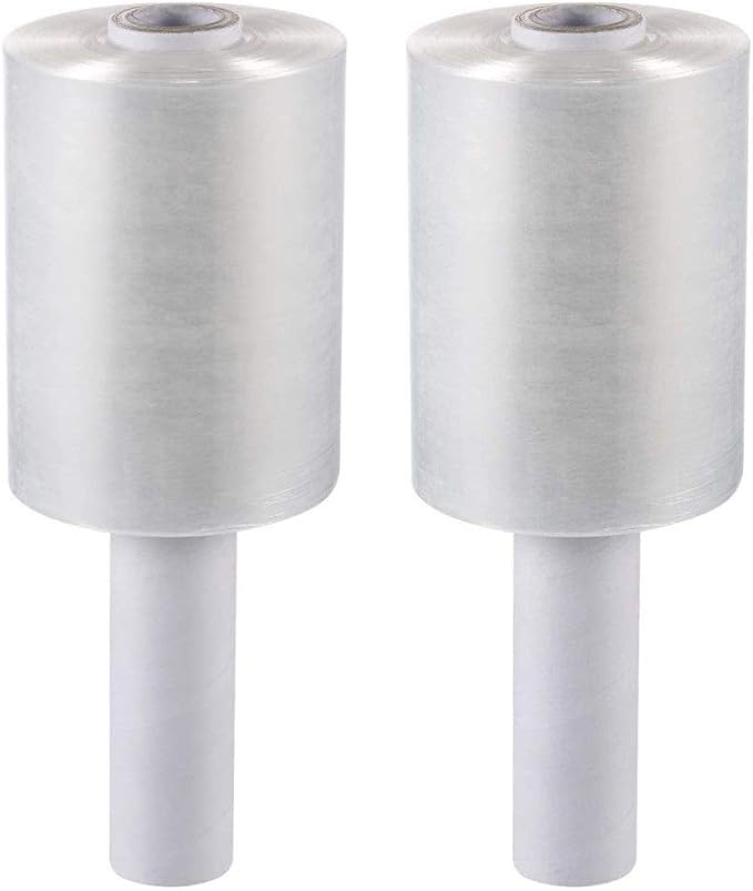 12 Packs of 5 inch x 1000 ft Stretch Wrap Film with Handle 70 Gauge Extra Thick Clear Mini Hand Stretch Wrap Rolls, Clear