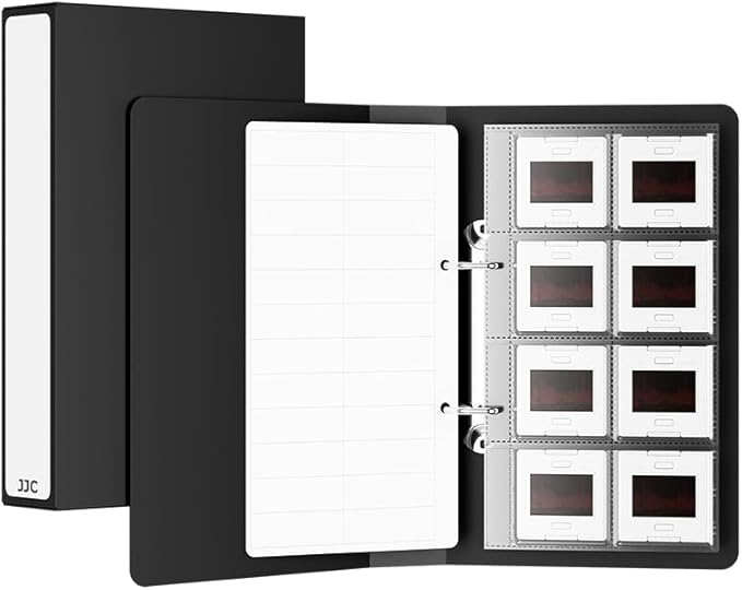 JJC 35mm Slide Storage Box Kit - Archival Safe Pull-Out Case Holds 96 Mounted Slides, with 12 Acid-Free Pages & 48 Empty Slide Mounts for Archiving & Lightbox Viewing