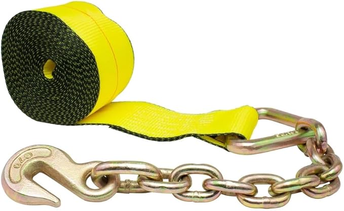 Mytee Products 4" x30' Winch Straps w/Chain, Flatbed tie Down Straps WLL 5400 lbs (10 Pack)