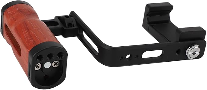 Phone Camera Rig Hand Grip, Wooden Handle with Adjustable L Plate, Cold Shoe Mounts, for, for iOS Smartphones