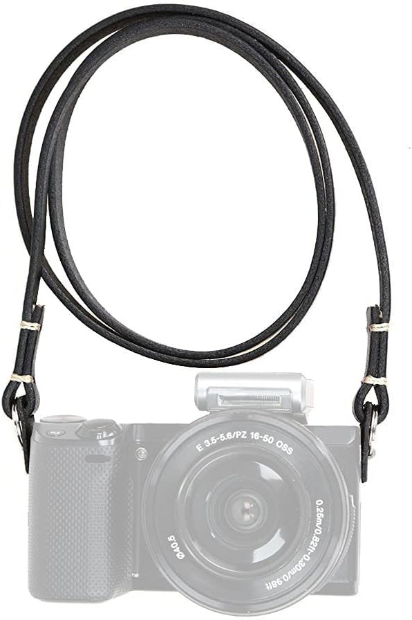 Genuine Slim Leather Camera Neck Shoulder Strap compatible with Fujifilm Sony Olympus Lecia, Vintage Leather Camera Strap (Black Color)
