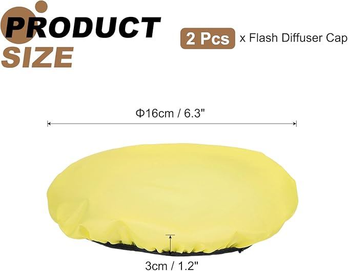 PATIKIL 7.1" x 7.1" Soft Mini Flash Diffuser Cap, 2 Pack Universal Elastic Flash Diffuser Cover for DSLR Camera Flashlight, Yellow