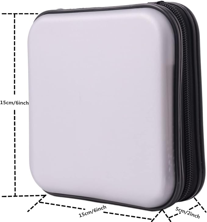 32 Capacity Heavy Duty DVD/CD Case Holder - Portable DVD/VCD Storage Disk, Hard Shell Sturdy case, Car CD Disk Holder, Booklet, Blu-ray Wallet (Silver)