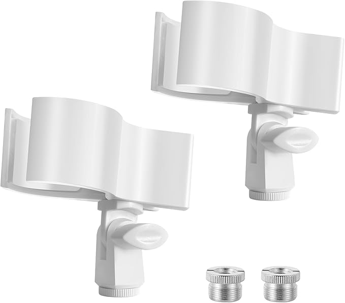 BILIONE 2 Pcs Versatile Microphone Holder, Adjustable Mic Clip for Microphones with Outer Diameter Between 32mm and 60mm, with 5/8" to 3/8" Screw Adapter(White)