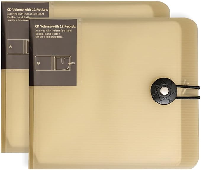 CD Case, 12 Capacity CD/DVD Case Holders Wallet Hard Plastic DVD Disc Cases Storage Binder for Car Home Office Travel (2, Translucent khaki)