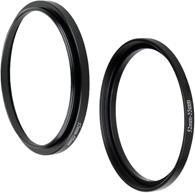 52-55mm Step Up Ring(52mm Lens to 55mm Filter, Hood,Lens Converter and Other Accessories) (2 Packs), Fire Rock 52-55 Aerometal Camera Lens Filter Adapter Ring