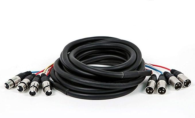 Monoprice XLR Male to XLR Female Snake Cable - 10 Feet- Black/Silver, 4-Channel, Metal Connector Housings Plastic and Rubber Cable Boots