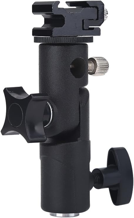 Yoidesu Camera Flash Mount, E Type Flash Stand Bracket, Adjustable Detachable Hot Shoe Mount Adapter Umbrella Holder, with 1/4inch and 3/8inch Screw Adapter