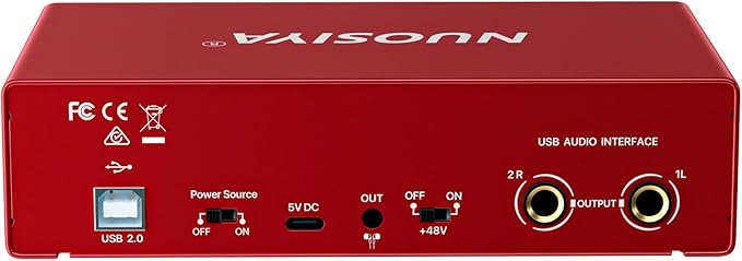 USB Audio Interface for PC Computer Recording Music, Red Guitar Audio Interface for Mac 24Bit/192kHz Podcasting Streaming for Vocalist Producer with 48V Phantom Power