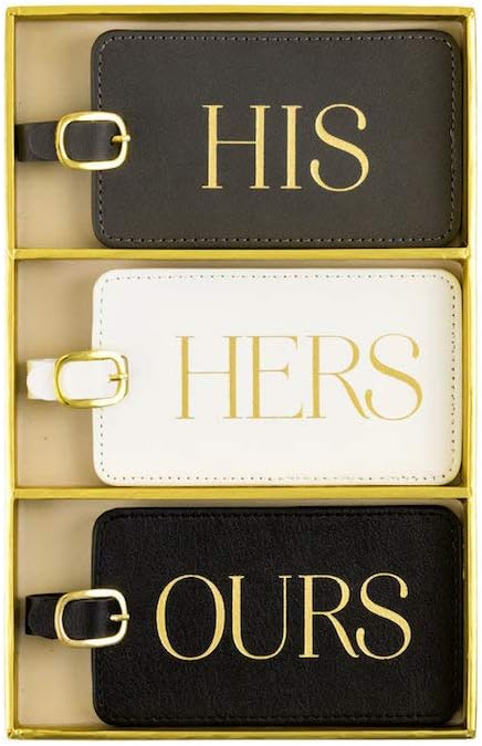 WORLD TRAVELER Luggage Tag Set - 3 Pack Baggage Tags Identifiers with ID Cards - Faux Leather Luggage Tags for Suitcases, Size One Size, His Hers Ours