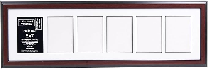 Creative Letter Art 6 Opening Glass Face Mahogany Picture Frame to hold 5 by 7 inch Photographs including 10x36-inch White Mat Collage