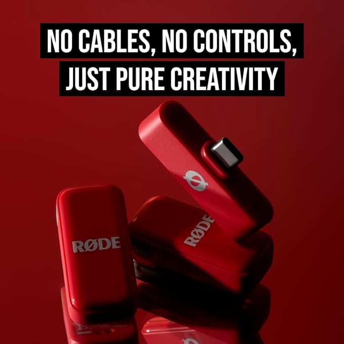 RØDE Wireless Micro - Compact Wireless Microphone, Two Mics with Charge Case for Smartphone Content Creation - USB-C, Red