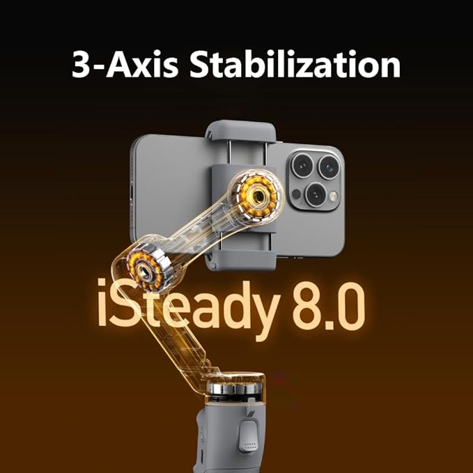 hohem iSteady X3 Gimbal Stabilizer for Smartphone,Portable Foldable 3-Axis Phone Gimbal with Magnetic Fill Light,Detachable Remote Control,Built-in Extendable Rod&Tripod for Travel/Vlog/TikTok - Grey