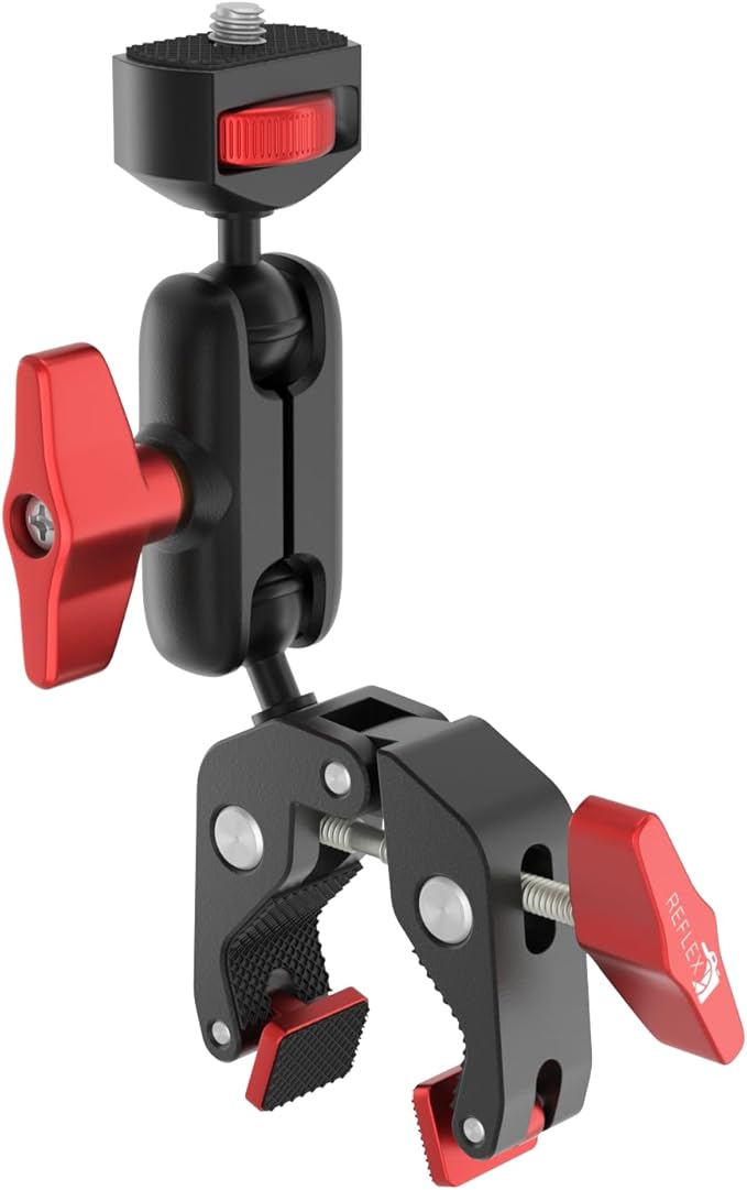 REFLEX CAMERA Super Clamp & Magic Arm Mount with Double Ball Head – 2kg Load Capacity, 1/4” & 3/8” Screw, Adjustable for Monitors, LED Lights, Mics, Smartphone, Gopro - Flexible & Durable