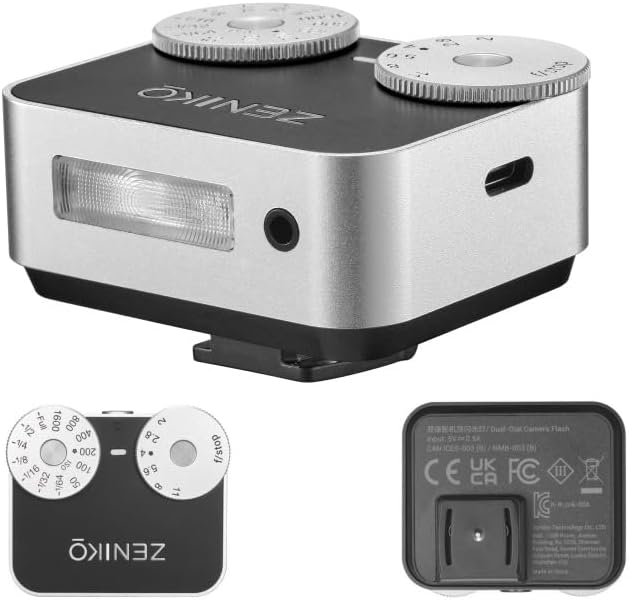 ZA12 Camera Flash Light, Dual-Dial 6500K±200K Camera Flash for Fujifilm X-T30 X-T5 Sony ZV-E10 Nikon Panasonic Olympus Ricoh GR3/4 SLR Cameras Hot-Shoe Battery Type-C Charge(ZA12-Silver)