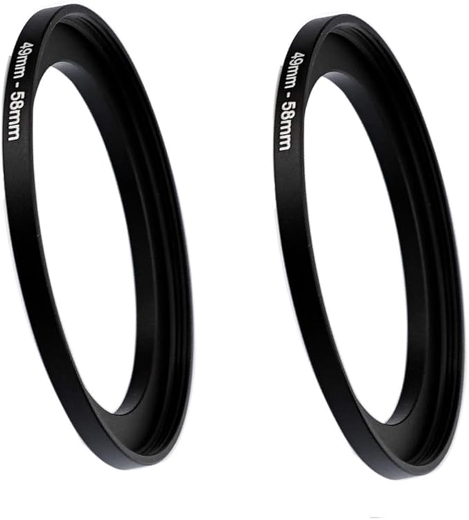 (2 Pcs) 49-58MM Step-Up Ring Adapter, 49mm to 58mm Step Up Filter Ring, 49 mm Male 58 mm Female Stepping Up Ring for DSLR Camera Lens and ND UV CPL Infrared Filter