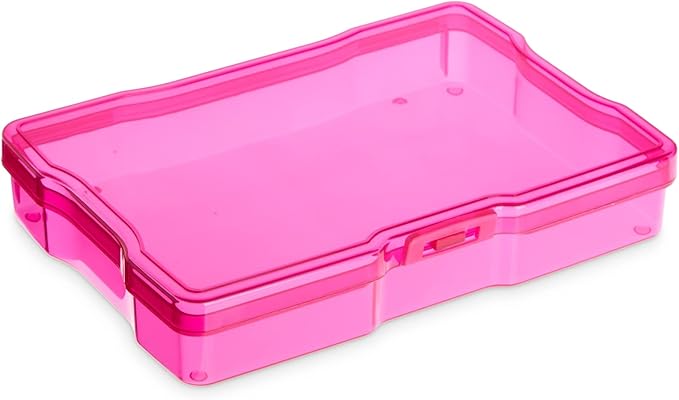 Paper Junkie Photo Storage Box - 4 x 6 in Clear Plastic & 6 Multicolor Inner Cases - Snap-Close Photo Storage Containers & Sticker Box