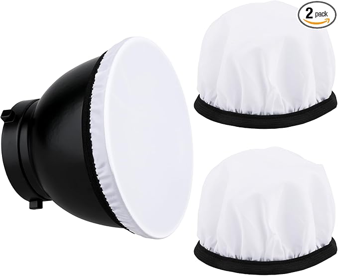2Pcs Light Diffuser Sock, 7"/18cm Diffuser Lamp Cover White Soft Lampshade Reflector Lamp Sock for Studio Strobe Reflectors Ring Light Flash Light Standard Reflector