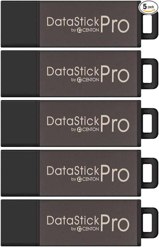 Centon DataStick Pro USB 2.0 Flash Drive 4GB x 5, Grey