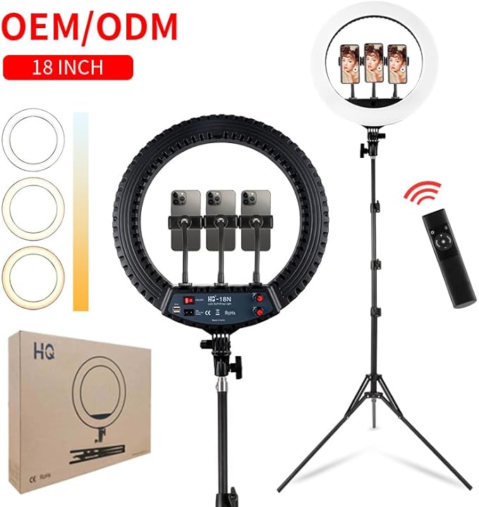 Photography 18" LED Ring Light Tripod Stand Phone Holders Remote Control Multi-Camera Live Broadcast Kit A,YouTube Live Streaming Brightness Control for Photography Videography, Vlogging, Streaming