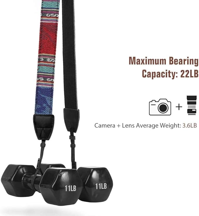 MoKo Camera Strap, Premuim Cotton Canvas Braided Adjustable Universal Sling Shoulder Neck Belt for All DSLR Digital Camera Canon, Fuji, Nikon, Olympus, Panasonic, Pentax, Sony - Bohemia Blue