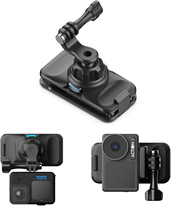 SUREWO 360° Rotation Magnetic Quick Release Backpack Clip Mount Compatible with Gopro Hero 13,12,11,9,8,7,6,5,DJI Osmo Action 6/5 pro/4/3 and More