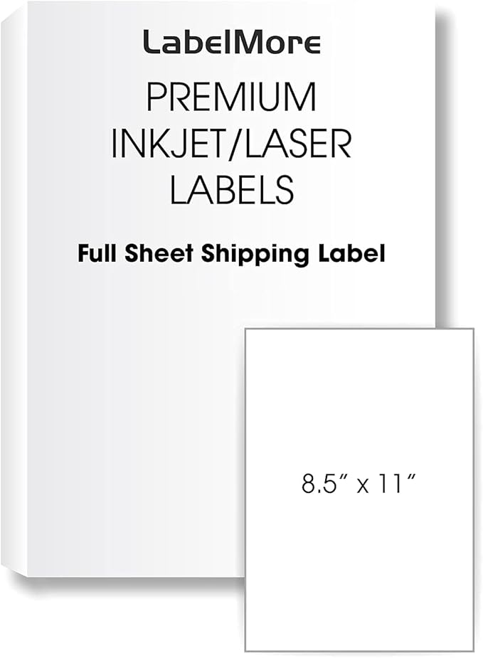 LabelMore 8.5 x 11 Full Sheet Sticker Label for Laser & Inkjet Printers, 2000 mailing Shipping Labels, White