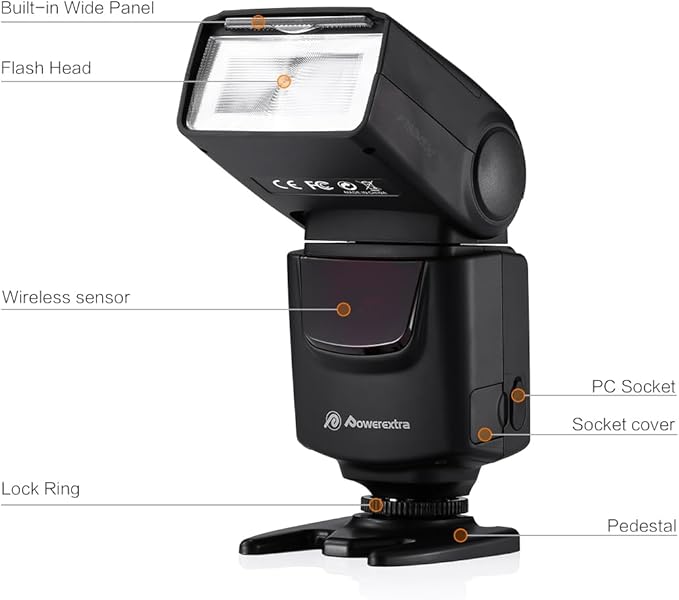 Powerextra Professional DF-400 Speedlite Camera Flash for Canon Nikon Pentax Samsung Fujifilm Olympus Panasonic Sigma Minolta Leica Ricoh DSLR Cameras and Digital Cameras with Single-Contact Hotshoe