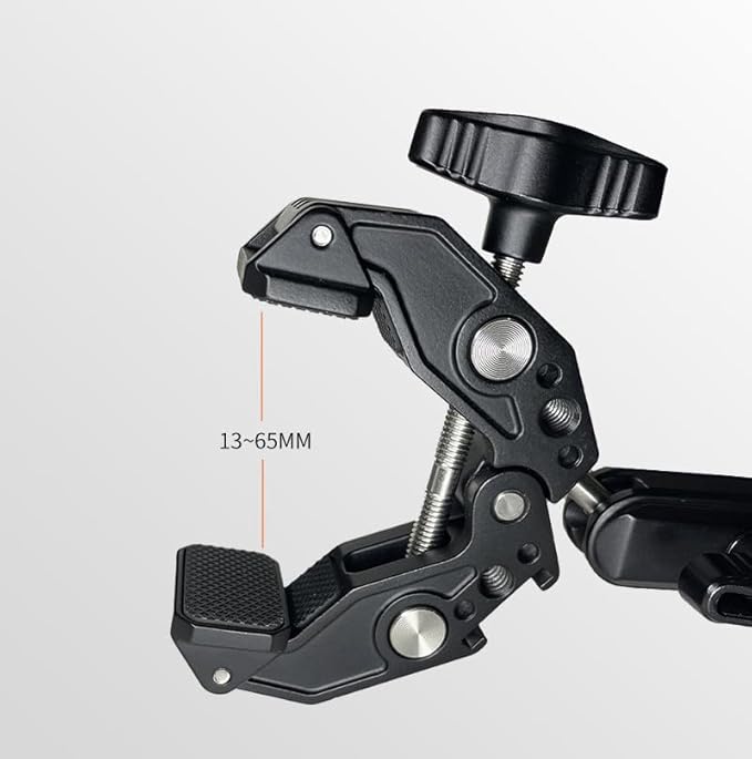 Super Clamp with 3‘’ 360° Dual Ballhead Magic Arm, Cold Shoe 1/4” Threads Mount Adapter for Phone Action Camera Desk Tripod, Tube, Gimbal, Crossbar, Compatible with SmallRig, GoPro, DJI ST83, 13-65MM