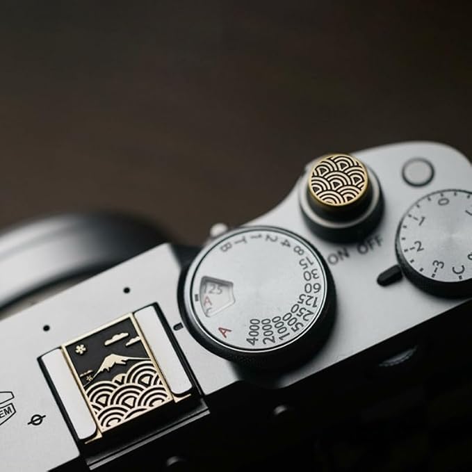 DBZZ Wave Pattern Camera hot Shoe Cover Camera Shutter Button for Fujifilm X-T50 X-S20 X-S10 X-T4 XT30 for Nikon Z6iii Z7 Z30 Z50 ZF (Brass YH Set)